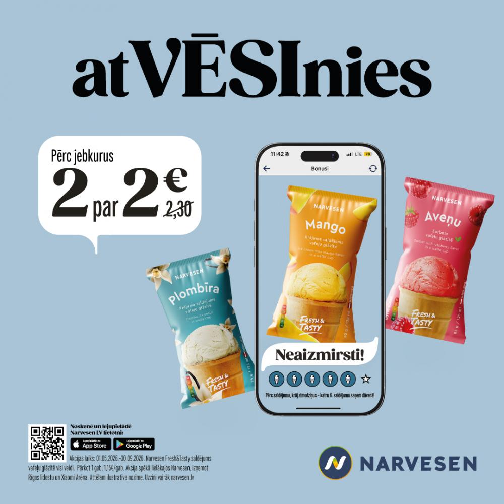 ‼️Jebkuri 2 Narvesen Fresh&Taste saldējumi vafeļu glāzītē par 2 EUR 🍦🍦