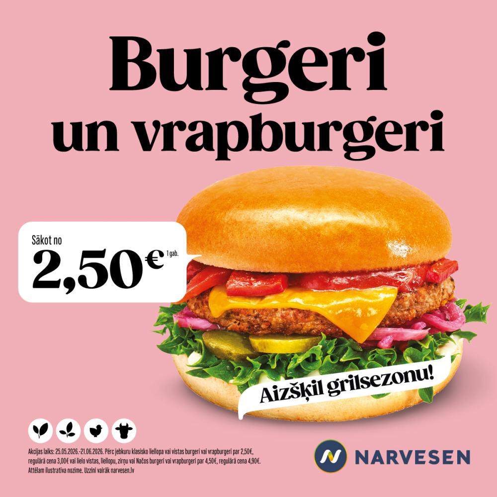 😋 Gardi un izdevīgi! Burgeri un vrapburgeri no 2,50 EUR