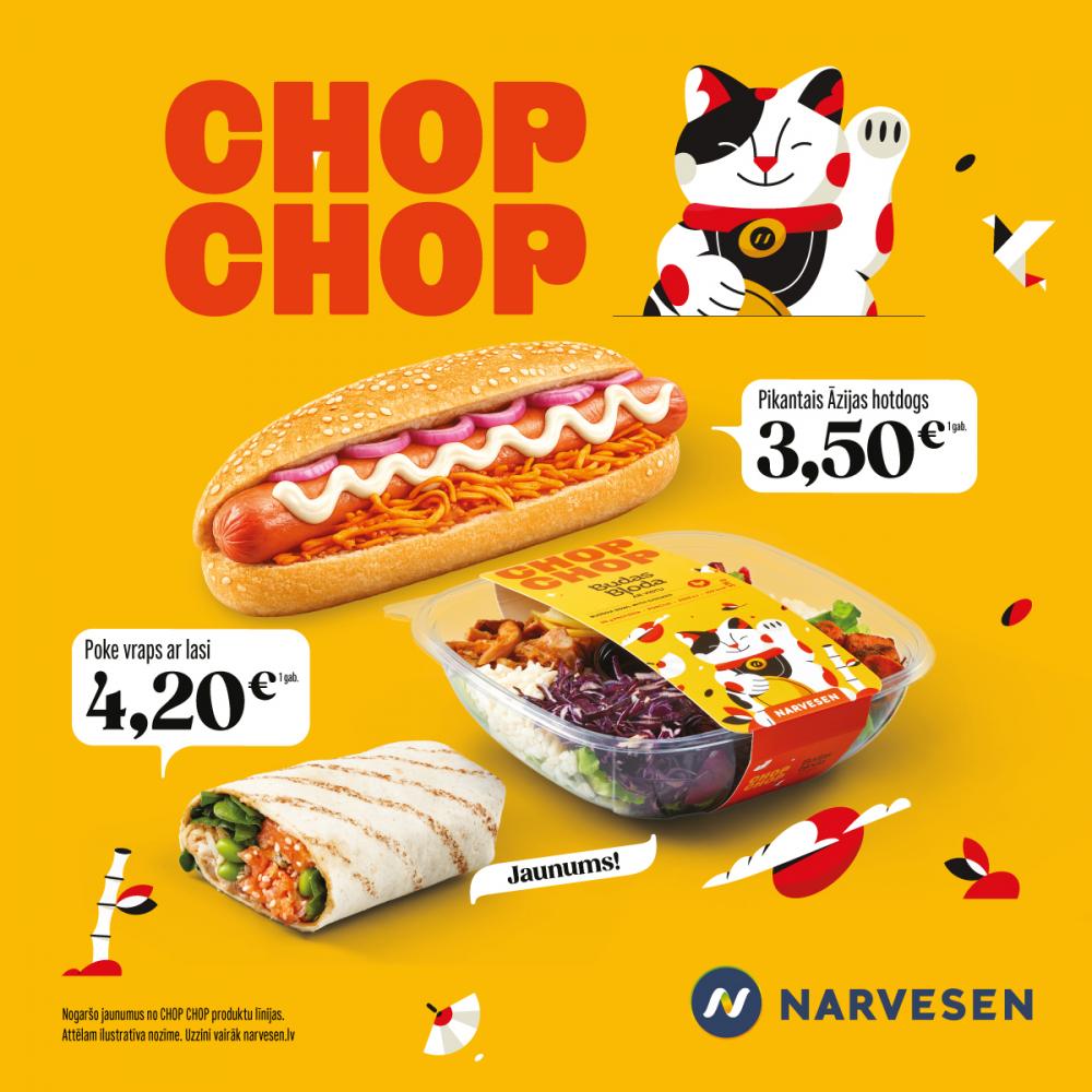 🍙 Narvesen ir paplašinājis savu Āzijas ēdienkarti un visus ēdienus apvienojis CHOP CHOP līnijā