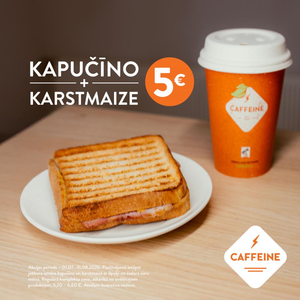 ☕ Izvēlies jebkura izmēra kapučīno un karstmaizi ar šķiņķi un sieru, un par abiem kopā maksā tikai🥪