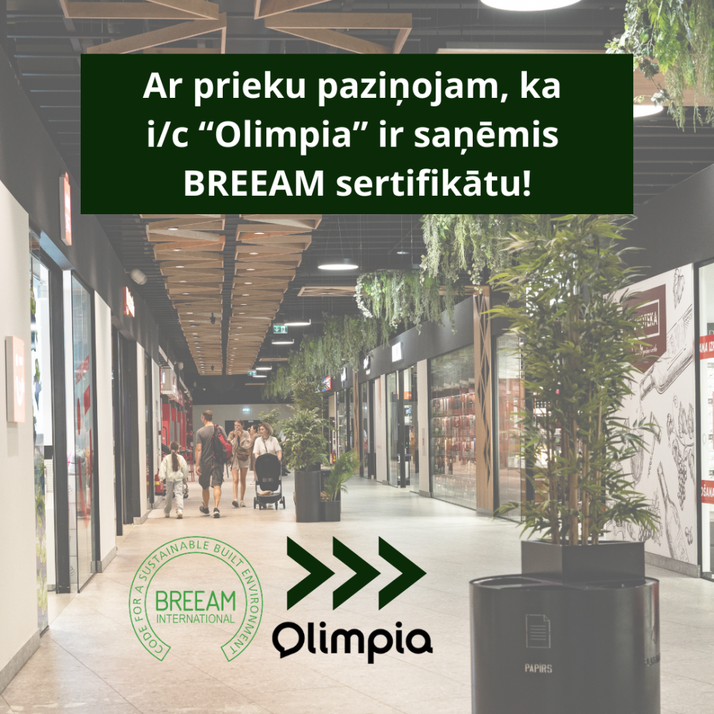 Mēs lepojamies, ka "Olimpia" ir veikti ne tikai uzlabojumi ēkas interjerā, bet arī ieviesti energoefektīvi ēkas apsaimniekošanas risinājumi, tajā skaitā veikta saules elektrostacijas izbūve, LED apgaismojuma ieviešana un elektroauto uzlādes punktu uzstādīšana.