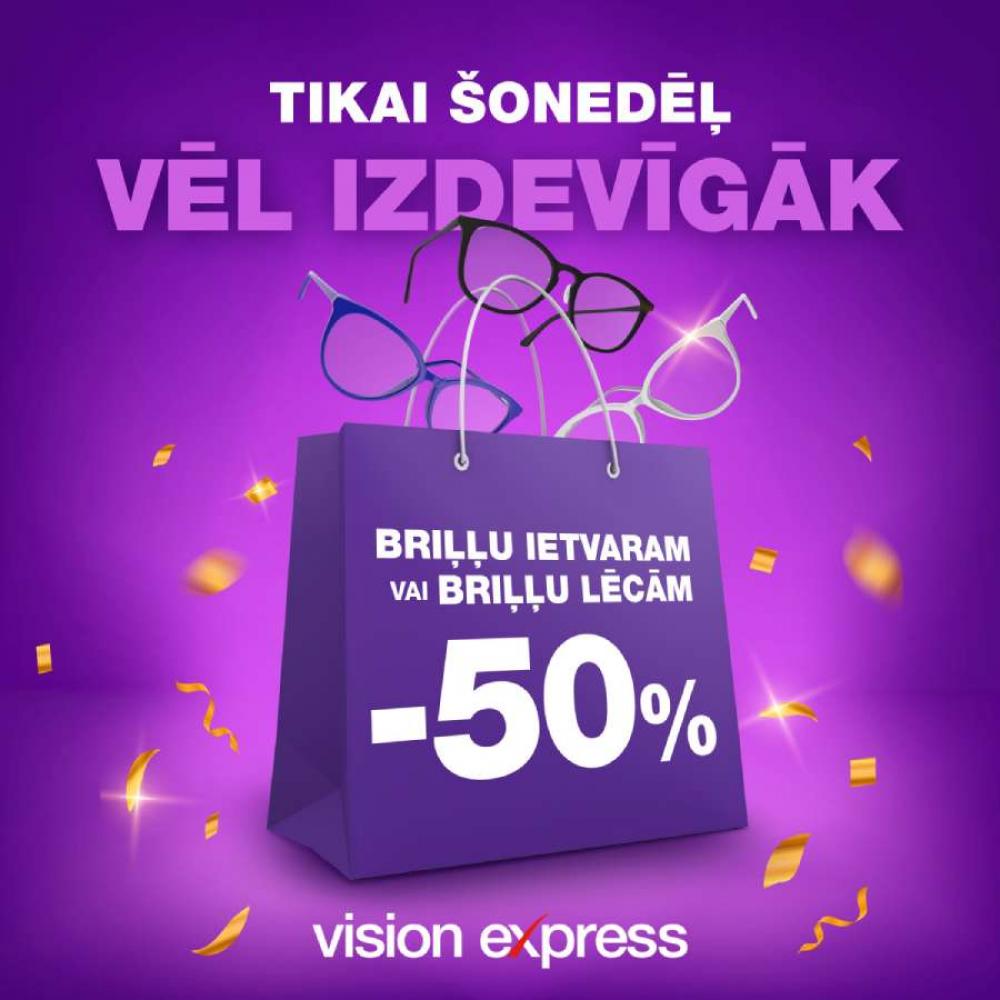 Tikai šonedēļ - 50% briļļu ietvaram vai briļļu lēcām! Tikai šonedēļ - 50% briļļu ietvaram vai briļļu lēcām!