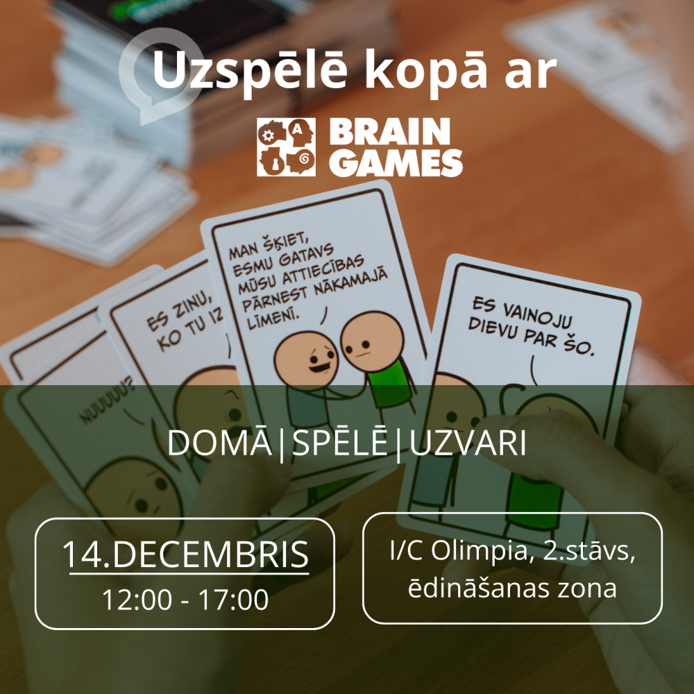 Nezini, ko darīt svētdien? 🎲 Mums ir lielisks plāns - galda spēļu pēcpusdiena kopā ar Brain Games i/c Olimpia! 🤩
