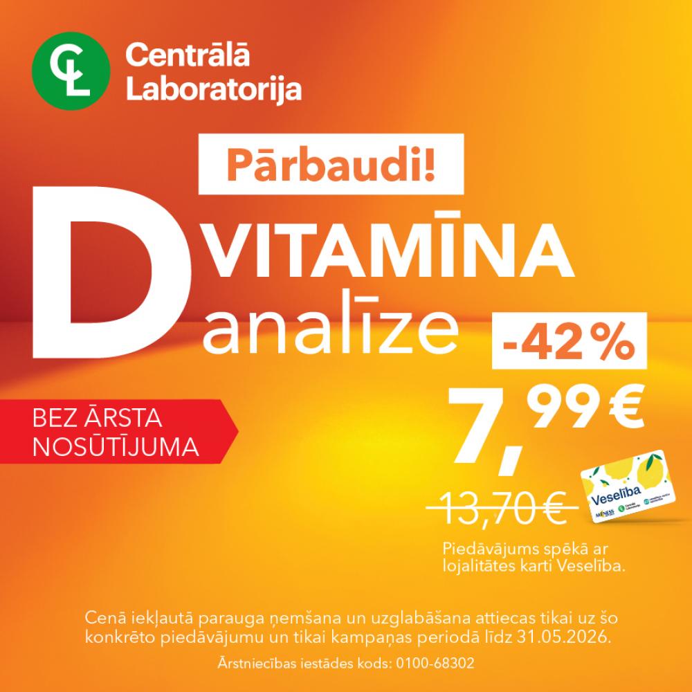 💪 Pārbaudi savu D vitamīna līmeni tikai par 7,99 EUR!