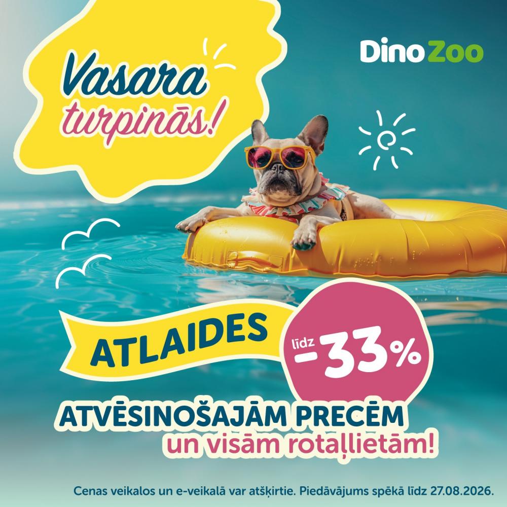 ☀️ Vasara turpinās! Atlaides līdz 33% vēsuma produktiem un rotaļlietām 🐶🐱