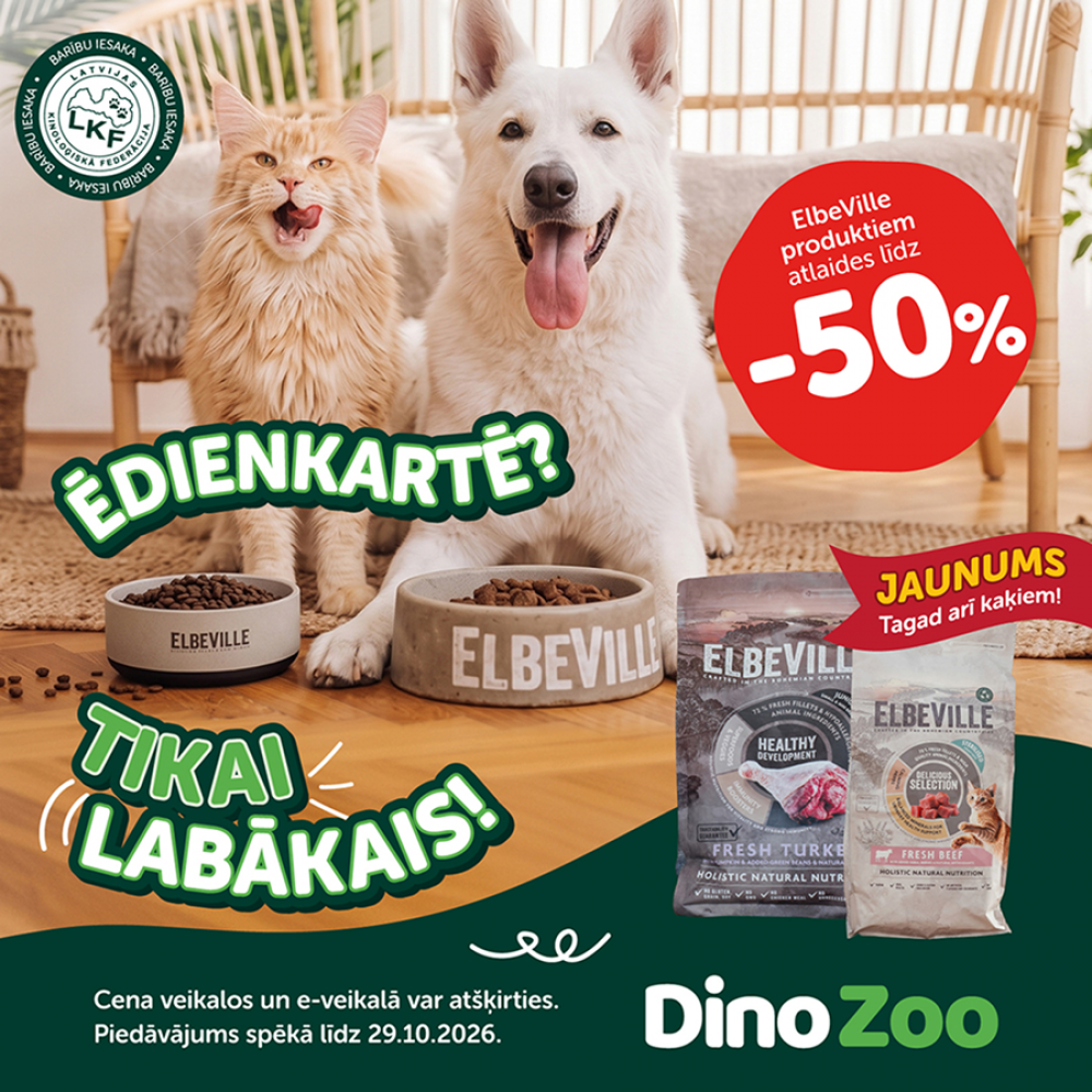 🤩 Ēdienkartē tikai labākais: ElbeVille barība suņiem un kaķiem – atlaides līdz 50%
