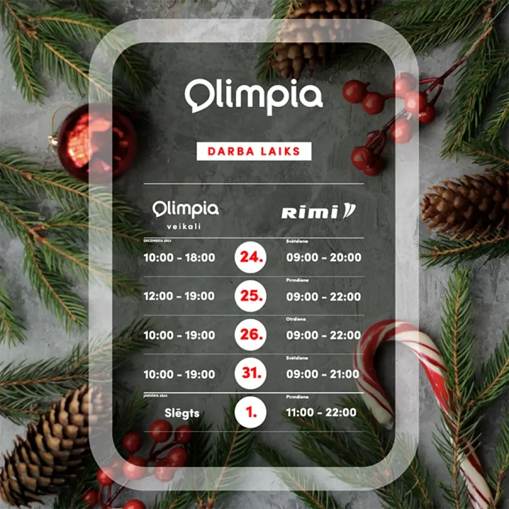 Izmaiņas i/c “Olimpia” darba laikā gada nogalē