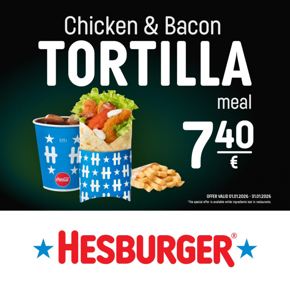 Chicken and bacon tortilla set €7.40.