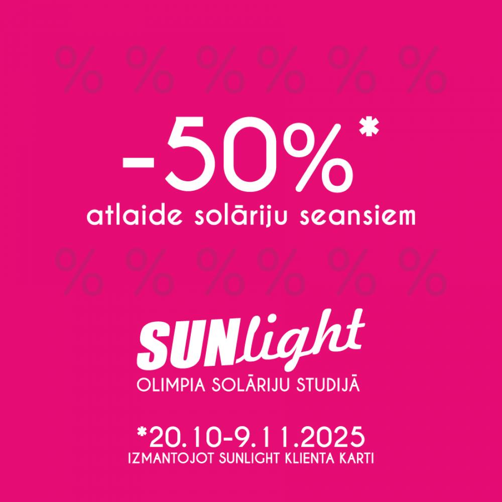 50% atlaide visiem solāriju seansiem ar klienta karti! 50% atlaide visiem solāriju seansiem ar klienta karti!