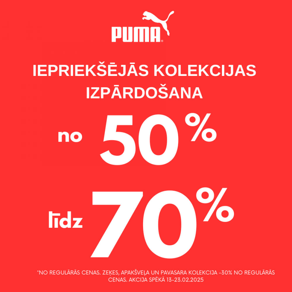 Iepriekšējās kolekcijas izpārdošana no 50% līdz 70% atlaides.