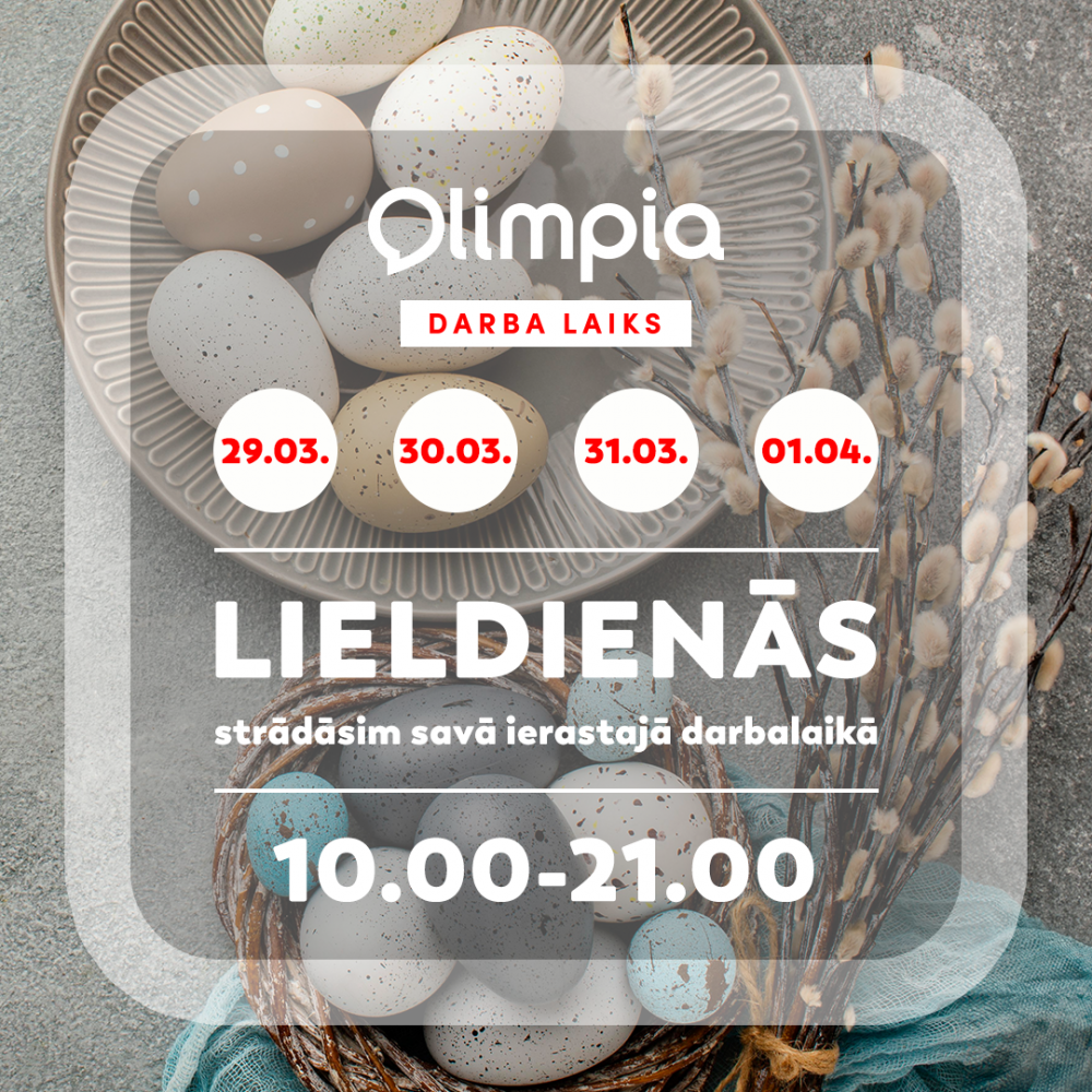 On Easter, Olimpia will work from 10.00 am till 09.00 pm. We wish you a bright and shopping-filled Easter! 😋