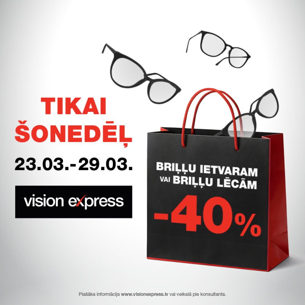 40% atlaide briļļu ietvaram vai briļļu lēcām!