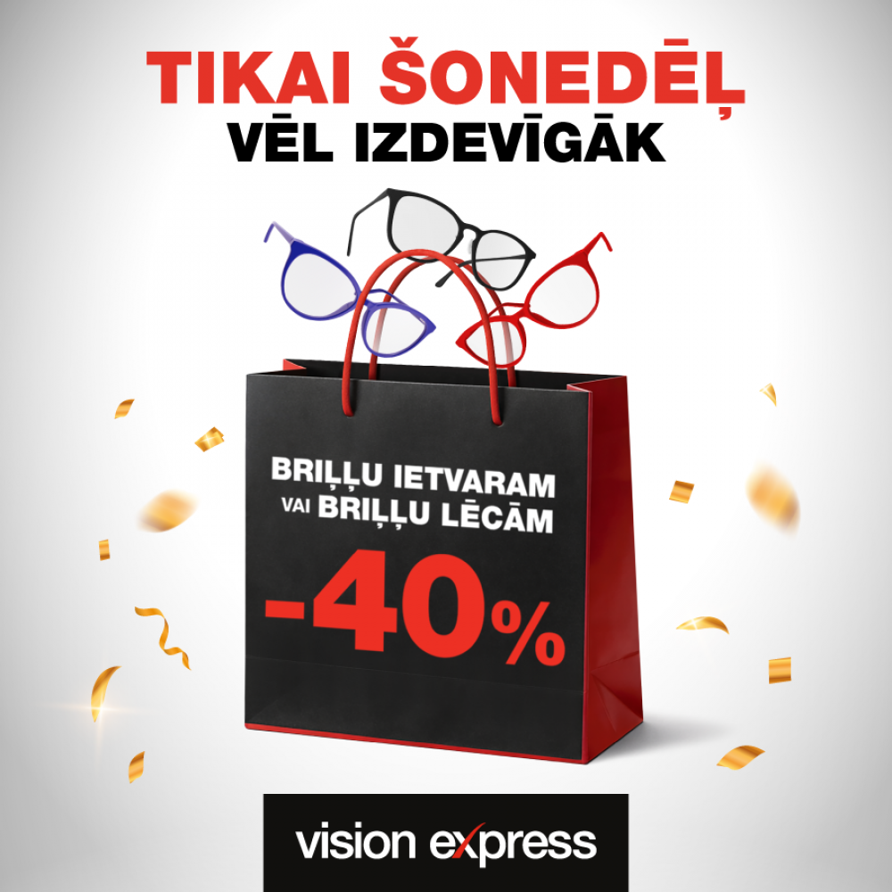 40% atlaide briļļu ietvaram vai briļļu lēcām