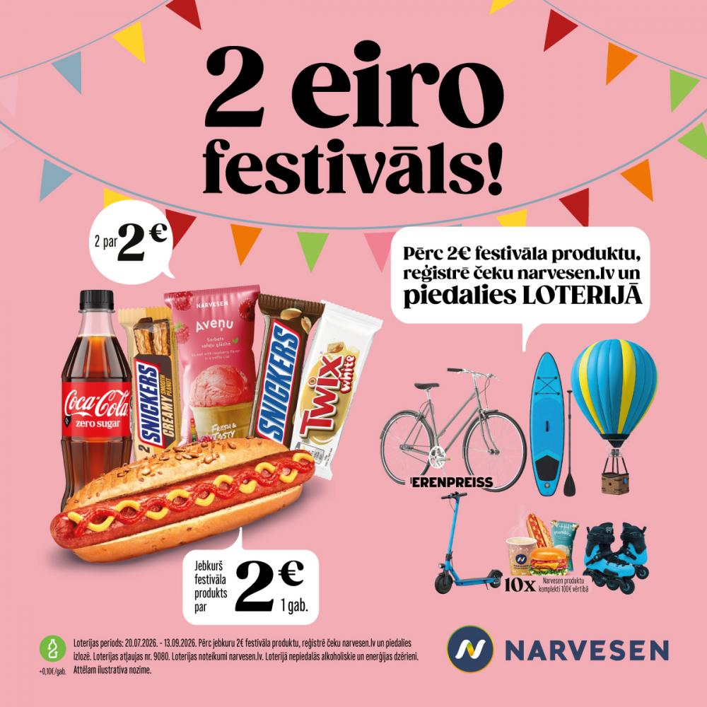 Baudi vasaru ar īpašiem Narvesen “2 eiro festivāla” piedāvājumiem un piedalies loterijā! 🤩