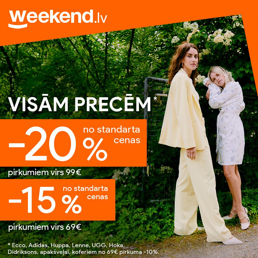 Visām precēm no standarta cenas (pirkumiem virs 99€) -20%.